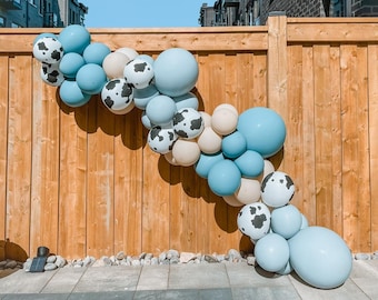 Kit de guirnalda de globos DIY con temática de animales de granja estilo vaquero sureño retro azul / Arco de globos DIY Wild One con globos estampados de vaca / Decoración para fiestas