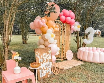 Daisy Flower Girl Boho Pink Peach DIY Balloon Garland Kit | First Birthday Party decor Balloon Arch | Baby Shower Boho Bridal Shower Decor
