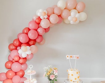 Daisy Flower Girl Boho Pink Peach DIY Balloon Garland Kit | First Birthday Party decor Balloon Arch | Baby Shower Boho Bridal Shower Decor
