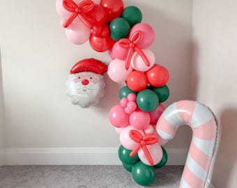 Red Bows Christmas Girl Oh What Fun To Be One 1st Birthday Balloon Garland, Winter Onederland, Holiday Santa Balloon Candy Cane Pinkmas Arch