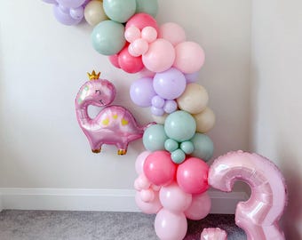 Pink Dinosaur Themed Girl First Birthday Party DIY Balloon Garland Kit, Roar Dino, Rawr Balloon Arch, Daughter Jurassic Birthday Decor