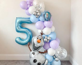 Kit ghirlanda di palloncini con licenza Frozen Elsa e Olaf, arco di palloncini con fiocchi di neve, festa di compleanno per bambini Winter Onederland, decorazioni blu pastello