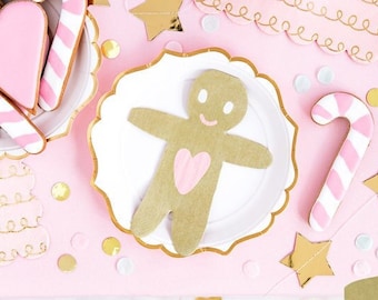 Gingerbread Man Napkins | Pink Christmas Decor | Gingerbread Tableware | Kids Party Decor |  Candyland Tableware | Girls Christmas Tableware