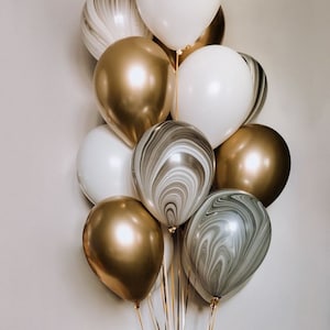 Gold White Marble balloons | Gatsby Party | Marble Balloons | New Years Balloons | Tie Dye Balloons | Agate Balloons | Chrome Gold Balloons