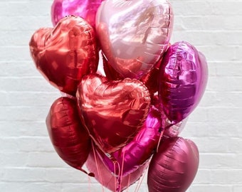Foil Hearts Balloon Bouquet | Valentines Day Balloons | Vday Decor | Valentines Day Gift | Red Pink Rose Gold Heart Balloons | Foil Balloons