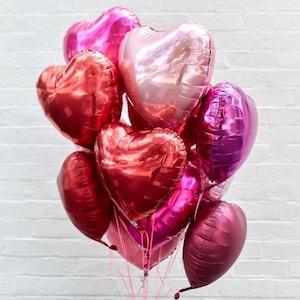 Foil Hearts Balloon Bouquet | Valentines Day Balloons | Vday Decor | Valentines Day Gift | Red Pink Rose Gold Heart Balloons | Foil Balloons