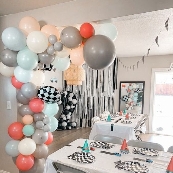 Retro Muted Race Car Themed  DIY Balloon Garland Kit | Birthday Car themed Balloon Arch | Two Fast Party Decor | Baby Shower Decor