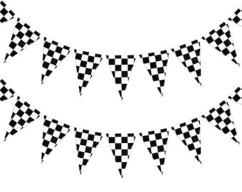 Checkered Race Car Flags | Vintage Racing Flags Banner | First Birthday Decoration | Two Fast Party Decor | Car Themed Birthday Supplies