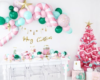 Modern Christmas Balloon Garland Kit | DIY Balloon Garland | Christmas Holiday Decor | Pink Christmas Balloon Arch | Pink Holiday Decor