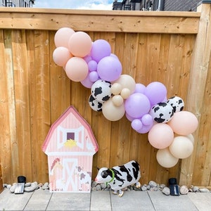 Kit de guirlande de ballons DIY rose du sud sur le thème de la ferme rurale Cow Girl | Décoration de fête ballons bricolage violet pastel arche de ballons vache impression ballons