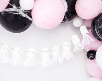 Schattige witte geestenbanner | Halloweendecoratie | Halloween-feestversieringen | Banner Halloween-boe-geroep | Pastelroze Halloween-decor | Spookdecor