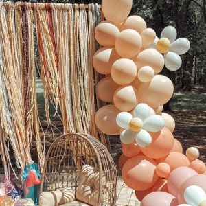 Daisy Flower Girl Boho Pink Peach DIY Balloon Garland Kit | First Birthday Party decor Balloon Arch | Baby Shower Boho Bridal Shower Decor