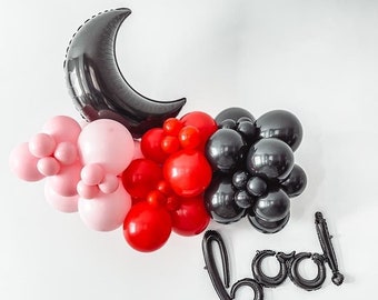 Girls Night Spooky Halloween Balloon Garland | Red Pink Black Halloween Decor | Pink Red Halloween | Balloon Arch | Bachelorette | Birthday