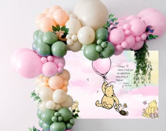 Winnie The Pooh Baby Shower Sage Green Cream Peach DIY Balloon Galrand Kit | First Birhday Balloon Arch | Gender Reveal | Boho Pastel Party