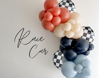 Muted Race Car Themed  DIY Balloon Garland Kit | Birthday Car themed Balloon Arch | Two Fast Party Decor | Car Birthday | Checkered Balloons