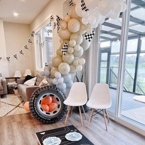 Muted Race Car Themed  DIY Balloon Garland Kit | Birthday Car themed Balloon Arch | Two Fast Party Decor | Car Birthday | Checkered Balloons