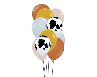 Muted Retro Toy Story Themed balloon Bouquet | Toy Story Party | Cow Print Balloons | Cow Boy Balloon Garland | First Rodeo | Western Party