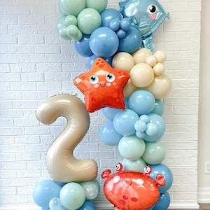 Kit de bricolaje de arco de globos submarinos con animales del océano, guirnalda bajo el mar, fiesta de primer cumpleaños de One-Der The Sea, baby shower náutico con vida marina