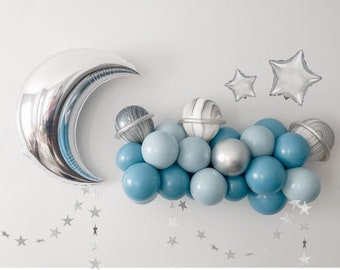 Kit DIY de guirlande de ballons pour astronaute de l'espace | Arche en montgolfière | Ballons d'anniversaire | Arche en montgolfière de la nuit étoilée galaxie à la Lune | Fête prénatale