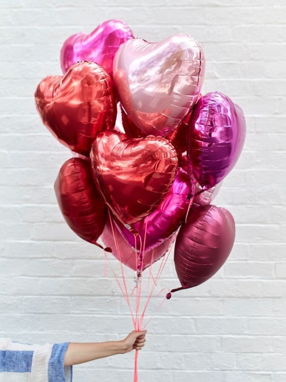Foil Hearts Balloon Bouquet Valentines Day Balloons Vday Decor