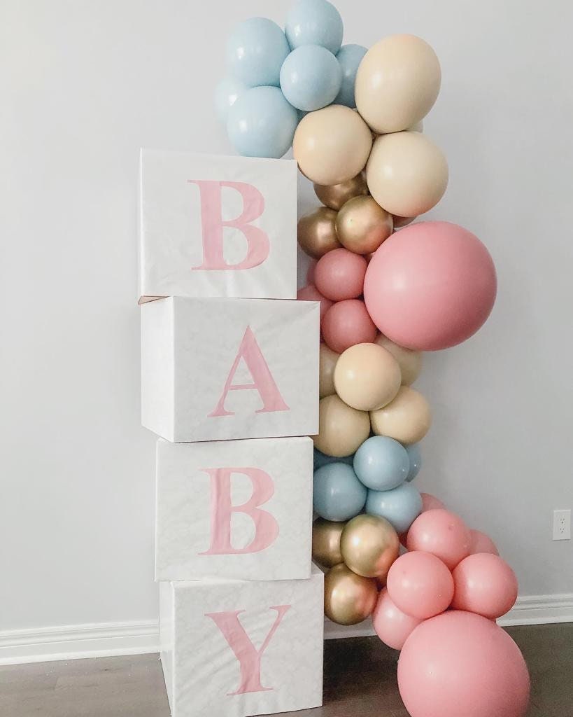141Pcs Gender Reveal Party Decoration,132Pcs Kit Arche Ballon Rose et Bleu  et 4 Boite Baby