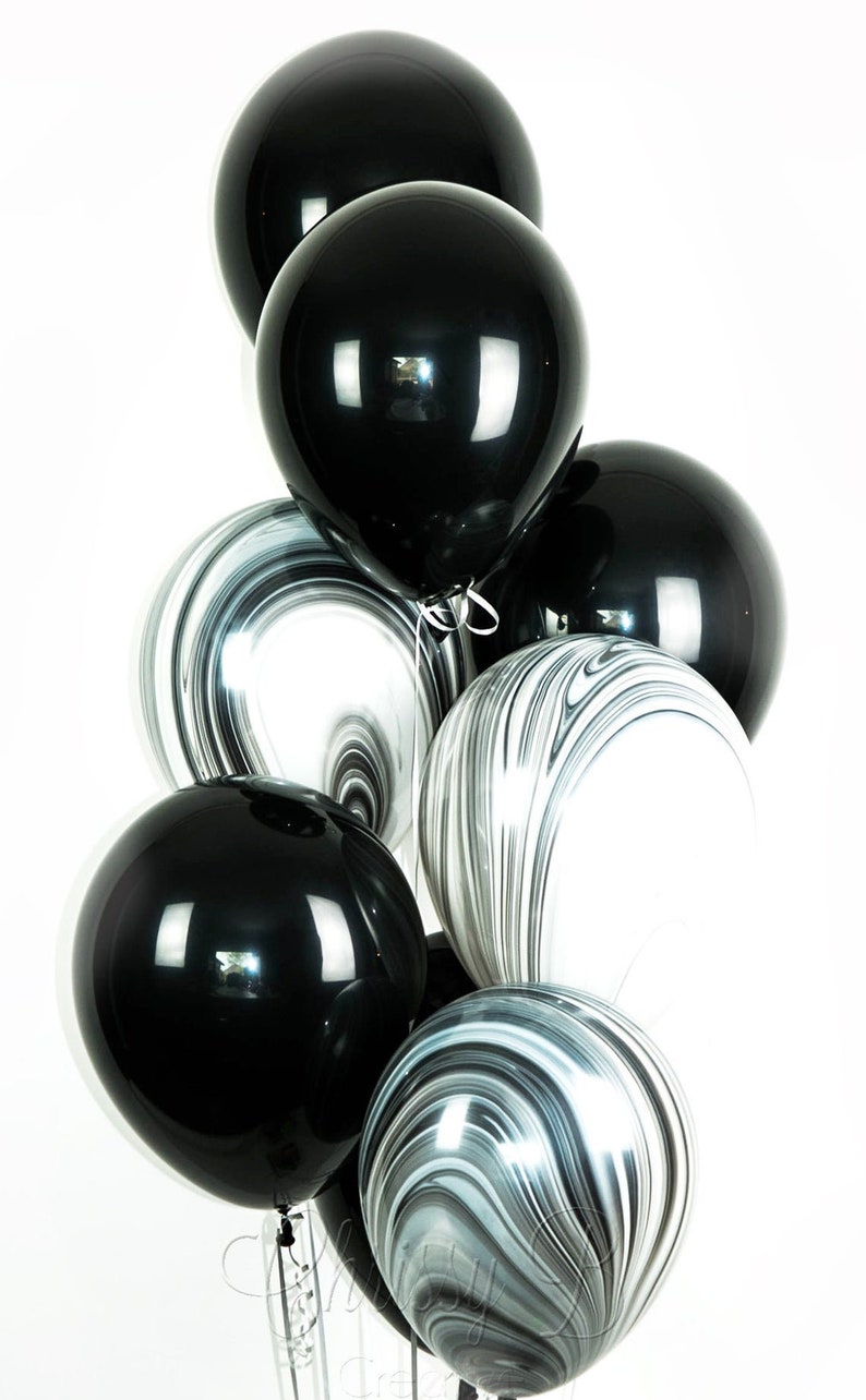 Black and White Marble balloons Black and White Party Marble Balloons New Years Balloons Tie Dye Balloons Agate Balloons image 1