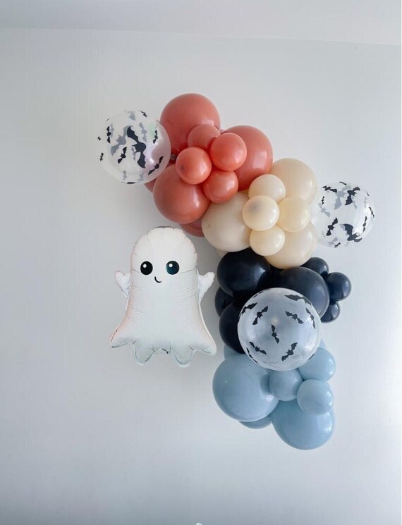 Halloween Balloon Arch Garland Kit - Blue & Orange Decor With BOO Bats Pumpkin Foil Balloons