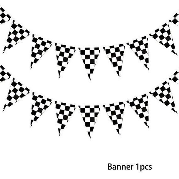 Bannière D’anniversaire Thème Voiture De Course – 3 M De Long, Motif Damier, Lettres Et Drapeaux – Décoration Fête Garçon - 5