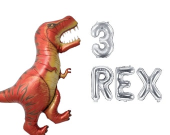 Three Rex balloon Banner, 3 Rex Balloons, Giant T Rex Balloon, Dinosaur Balloons, Dinosaur Party Decor, 3rd birthday party, Jurassic Party