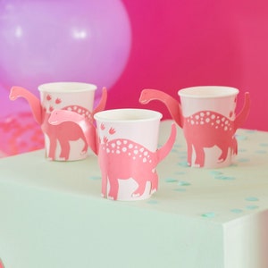 Pink Dinosaur Cups | Pink Dinosaur Decor | Girl Dinosaur Birthday Party Decor | Pink RAWR I'm Four Birthday | Girl Three Rex Party Decor