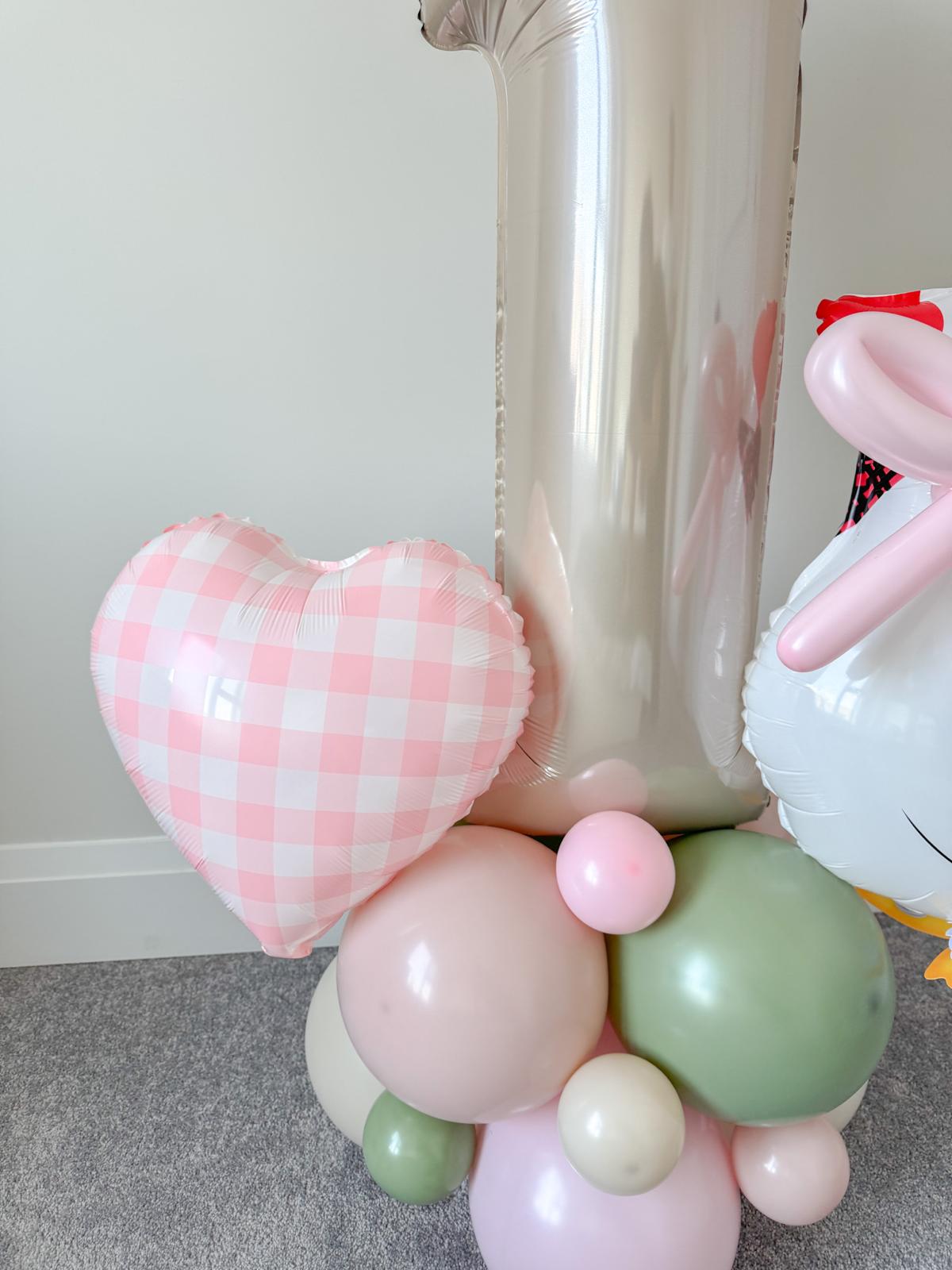 Pink & Blue Gingham Heart Shaped Checkered Foil Balloons Gingham