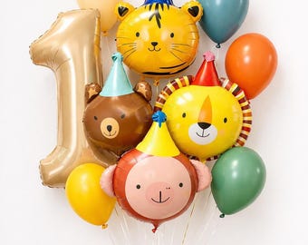 Party Animal Balloons Safari First Birthday Balloons Theme Wild One Two Wild Birthday Decor Lion Tiger Bear Monkey Balloon Boy Baby Shower