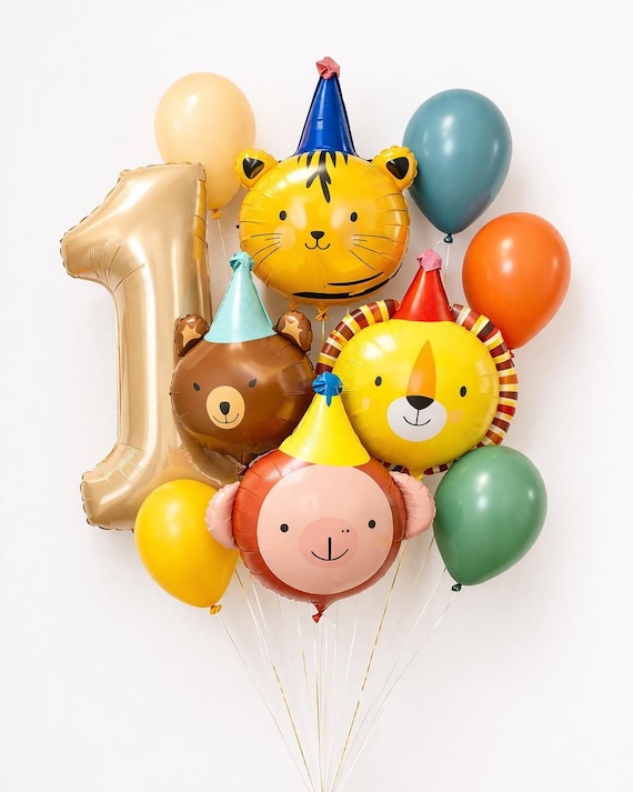 Party Animal Balloons Safari First Birthday Balloons Theme Wild One Two Wild Birthday Decor Lion Tiger Bear Monkey Balloon Boy Baby Shower