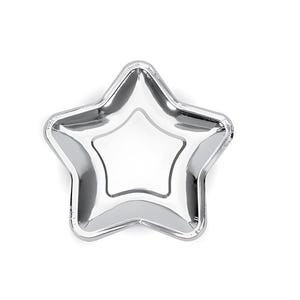 7&quot; Star Shaped Disposable Dinner Plates | Space Astronaut Party | Table Decor | Recycable Paper Plates | Galaxy Themed Party | Silver Gold