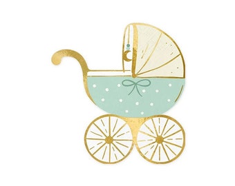 Blue Vintage Carriage Baby Shower Dessert Napkins | Oh Baby Shower Decor | It's A Girl Boy Shower | Twinkle Little Star Baby Shower Napkins
