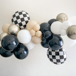 Muted Race Car Themed  DIY Balloon Garland Kit | Birthday Car themed Balloon Arch | Two Fast Party Decor | Car Birthday | Checkered Balloons