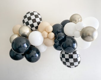 Muted Race Car Themed  DIY Balloon Garland Kit | Birthday Car themed Balloon Arch | Two Fast Party Decor | Car Birthday | Checkered Balloons