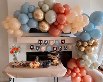 154pcs Fall Thanksgiving Balloon Arch Kit, Burnt Orange Brown Sand White Metallic Gold Pumpkin Foil Balloons Little Baby Shower Birthday Party Decorat