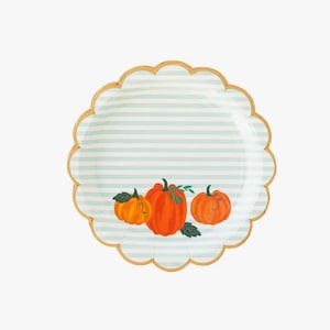 Blue Strips Pumpkin Plates | Little Pumpkin Baby Shower | Pumpkin Birthday | Firs Birthday | Fall Baby Shower |Thanksgiving Fall Table Decor