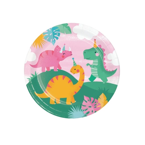 Girl Dinosaur Plates | Pink Dinosaur Decor | Girl Dinosaur Birthday Party Decor | Pink RAWR I'm Four Birthday | Girl Three Rex Party Decor