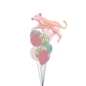 Green Pink Safari Balloon Bouquet | Pink Cheetah Balloons | She&#39;s a Wild One | Wild Two | Party Animal Birthday | Animal Print Balloons