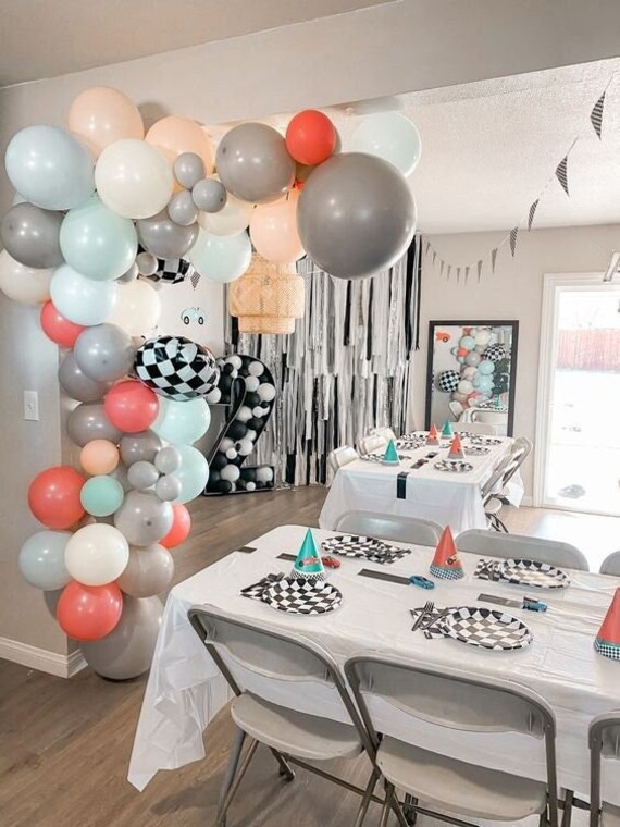6 Piece Race Car Paper Lanterns - Black & White Checkered Party Decor For Boys Birthday