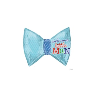 Welcome Little Man Scripted Blue Bow Foil Balloon