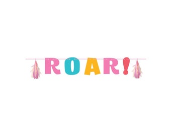Girl Roar Dinosaur Banner | Pink Dinosaur Decor | Girl Dinosaur Birthday Party Decor | Pink RAWR I'm Four Birthday | Girl Three Rex Party