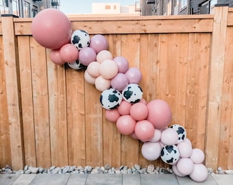 Cow Girl Giddy Up Country Farm Themed Southern Pink DIY Balloon Garland Kit | Dusty Rose DIY Balloon Arch | Cow Print Balloons | Party Decor