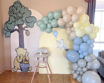Retro Winnie The Pooh Baby Shower DIY Balloon Garland Kit | First Birthday Balloon Arch | Gender Reveal | Boho Pastel Party | Muted Blue