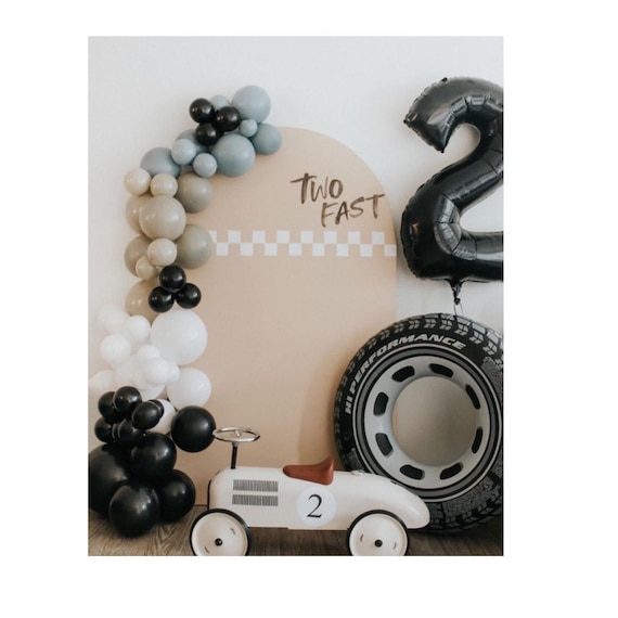 ALL-IN-1 Race Car Balloon Arch Kit & Garland With BONUS Trophy & Number 2 - Race Cars Balloons For Lightning McQueen Race Car Birthday Party Supplies & Boy Cars Theme Birthday Party Decorations