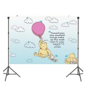 Pink Winnie The Pooh Backdrop | Winnie The Pooh Baby Shower | Boy Baby Shower | Nursery Decor | Blue Baby Shower | First Birthday | 5x7 FT