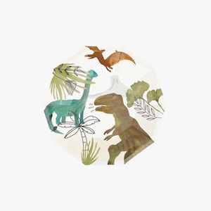 Nowoczesne talerzyki deserowe z dinozaurami | Trzy urodziny Rexa | Talerze imprezowe z dinozaurami | Urodziny dinozaura | Baby Shower dinozaura | RAWR Mam cztery urodziny