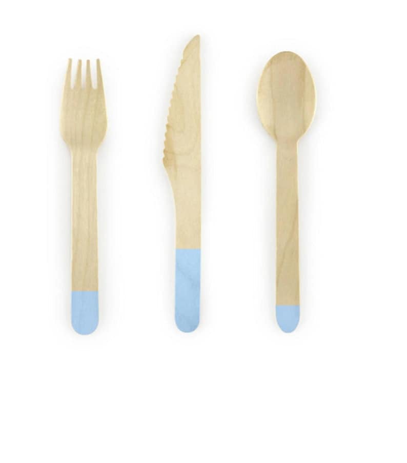 Blue Pattern Wood Cutlery Set